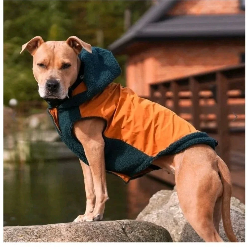 Spark Paws Orange & Green Fleece Reversible Dog Hoodie Sweater 2XL Big Dogs NEW‎